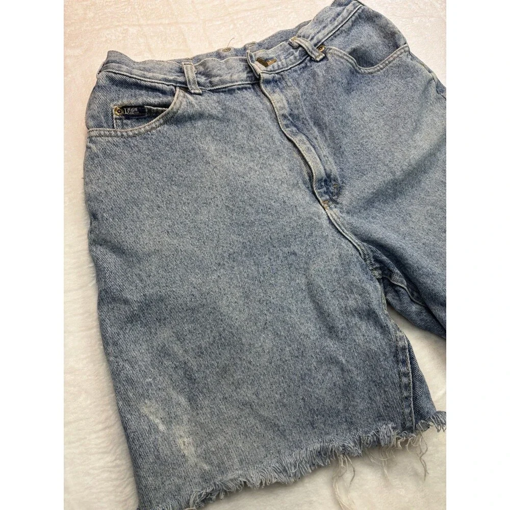 Vintage LEE Shorts 14 High Waist Light Wash Jean Denim Mom Made In USA 80's